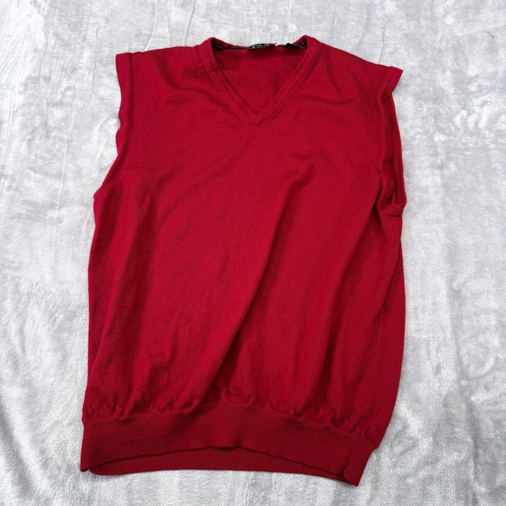 Jos. A. Bank Signature Collection 100% Merino Wool VNeck Sweater Vest Men L Red